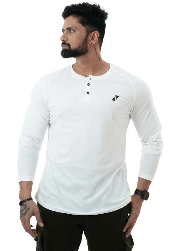 Sale Event White Full Sleeves Henley Tee